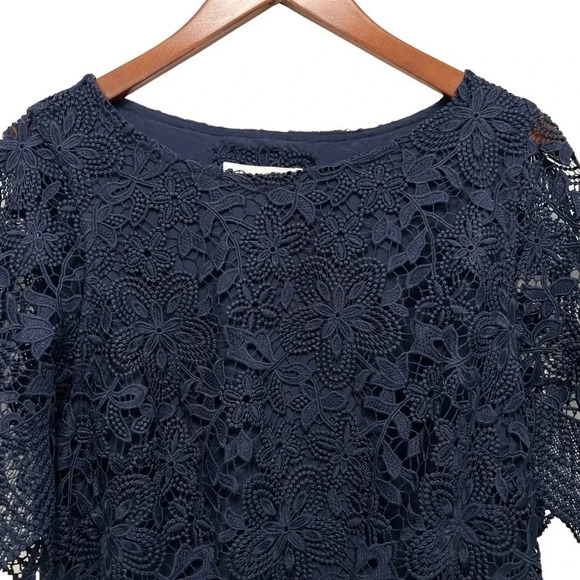 Anthropologie Charleston Lace Dress Navy Blue Scalloped Hem Feminine Chic Size 2 - Picture 5 of 11